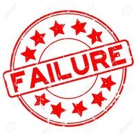 Grunge red failure word with star icon round rubber seal stamp on white background